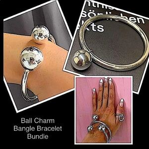 Sterling Silver Ball Drop Bangle Bracelet Ring Set